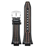 Cinturino for orologio in pelle convessa da 27x15 mm compatibile con Seiko Sportura SNL029P2 SNL021P1 SNA595P2 SNL017P1, cinturino polso uomo(Black S silver)