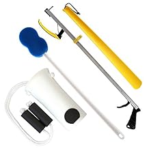 RMS 4-Piece Hip Kit with 26 Reacher, Sock Aid, Bath Sponge & Shoe Horn Long-Term Orthopedic Daily Living Aids for Chronic Hip, Knee & Mobility Limitations