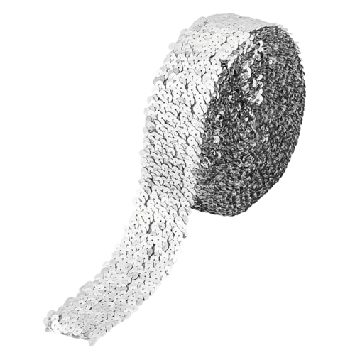 FINGERINSPIRE 457cm 5 righe di nastro elastico glitter argento 48mm