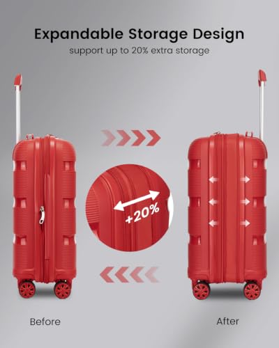 Image of Kono 20 Inch Expandable Carry on Luggage, Airline Approved Suitcase, Red