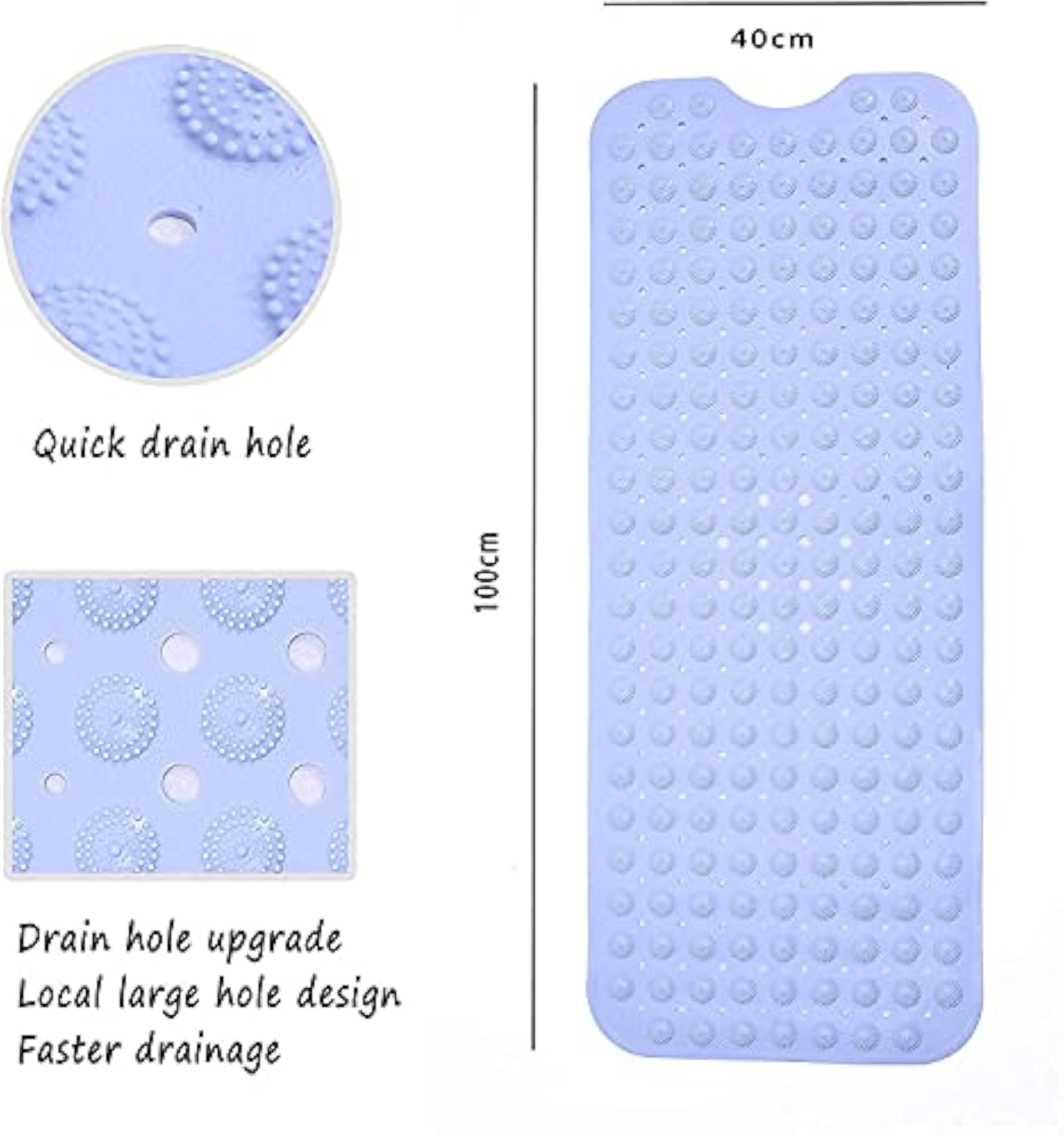 Non-Slip Vinyl PVC Rubber Bath Mat with Suction Cup