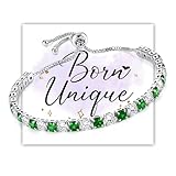 JeweBella Silver Tennis Bracelets for Women Birthstone Bracelet Stack Sparkling Cubic Zirconia Ladies Bracelets Adjustable Slider Chain Charm Bracelet Womens Jewellery Birthday Gifts for Women Girls