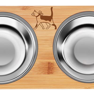 CGFN Personalisierter Hundenapf, Hundenapf/katzennapf mit Namen, Hunde Futterstation mit Hundenapf Edelstahl, Hundenapf Höhenverstellbar, Geeignet für kleine und Mittelgroße Hunde/Katzen (Katze)