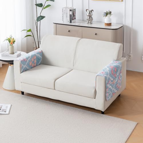 Image of House of Quirk 'Mughal Series' Printed Quilted Sofa Cover for 1 /2 /3 /4 Seater - Anti-Slip, Washable Couch Protector Slipcover (2 pcs Armrest, Gulshan Sky, 80x60 cm)