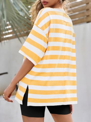 Image of Tankaneo Womens Oversized Tshirts Summer Casual Short Sleeve Crew Neck T Shirt Loose Fit Side Slit Tee Tops