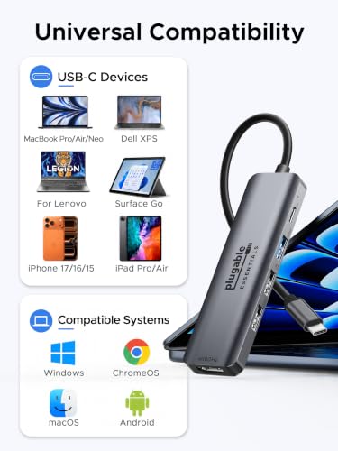 Plugable USB C Hub 5-in-1, USBC to HDMI Adapter 4K@60Hz, Multiport Adapter - image 7
