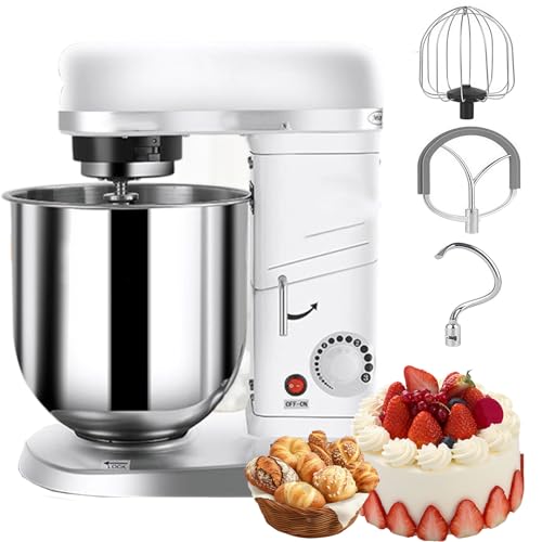 Professional Stand Mixer, 7L Mixing Bowl 3 Speed Electric Mixer with Mixing Bowl, Dough Hook, Beater, Large Capacity Blender, Commercial Kitchen Cake Mixer & Dough Mixer for Bread Cake white
