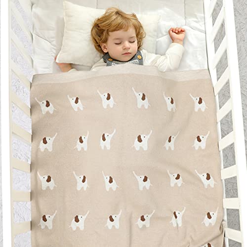 LAWKUL Baby Blankets for Newborn 100% Cotton Knitted Elephant Soft Blanket Airy for Boy Girl Beige Pram/Mose Basket(90x70cm) - Image 2