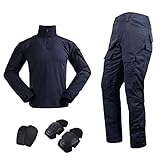 Hcclijo Taktische Tarnung Männer Armee Kleidung Airsoft Military Combat Shirt + Cargo Hosen Knieschützer Blue with pads XL