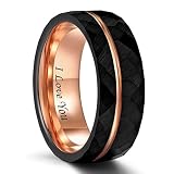 Frank S.Burton Tungsten Ring for Men Women Black and Rose Gold Groove Faceted Edges Dome Wedding Ban