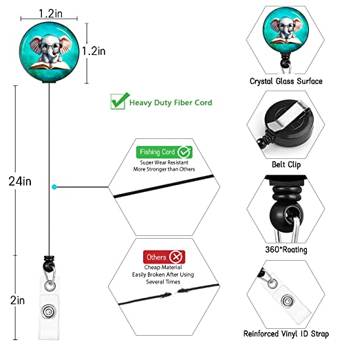 Elephant Badge Holder With Retractable Lanyard, Cute Lanyards For Id Badges Name Tags Vertical Card Holder, Breakaway Lanyard Badge Reel Retractable, Teacher Nurse Workers Women Office Gifts #TOP5