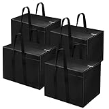 Storite 4 Pack Nylon 85 L Moisture Proof Multi-Purpose Storage Bag/Clothing Storage Organiser/Toy Storage/Stationery Paper Storage Bag with Zipper Closure (Black, 57 x 36.8 x 40.5 cm)