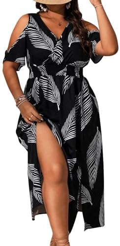 Floerns Women's Plus Size Cold Shoulder Sundress Tropical Flared ...