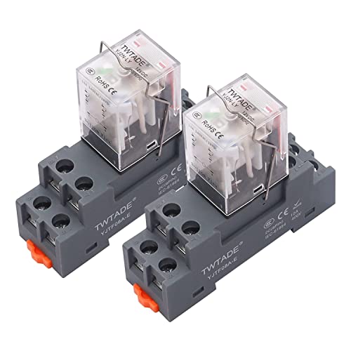 Twtade/2Pcs Dc 12V Electromagnetic Power Coil Relay 10A 8 Pins 2Dpt 2No 2Nc With Indicator Light And Socket Base -Yj2N-Ly #TOP21