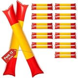 Gokoi Pack 12 Unidades, Aplaudidor Hinchable de España, Palos Animación Eventos, Plástico Resistente, Reutilizable con Válvula y Pajita Incluida, Para Deportes, Conciertos y Fiestas, Tamaño 59x9CM