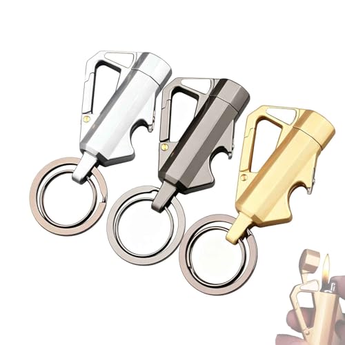 Paquete de 3 llaveros de Encendedor de Queroseno de Metal, Llama Suave de Rueda de pedernal Vintage, Encendedor portátil for Colgar en la Cintura con abridor de Botellas, for Actividades al Aire