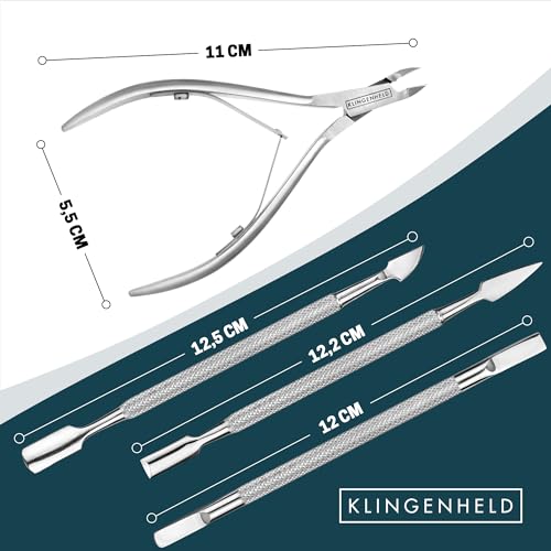 KLINGENHELD® Präzise Nagelhautzange inkl. Nagelhautschieber - Sehr leichtgängig & extra scharf - inkl. Reise-Etui aus Baumwolle 100% plastikfrei & nachhaltig - Nagelhautschere, Nagelhautschneider
