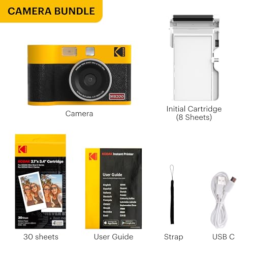 KODAK Mini Shot 2 Era 2x3” Instant Digital Camera & Photo Printer, 38 Sheets, 2-in-1 Portable Print Camera, Bluetooth Smartphone Printer for iOS & Android, 4PASS Dye Sublimation, Black