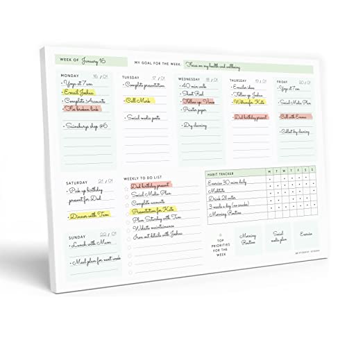 A4 Planner Pad: Undated Weekly Planner for Scheduling, Tear Away To Do List Notepad, Weekly Productivity Planner with Habit Tracker, Desk Accessories for Office Desk, A4 Paper - Sage Green