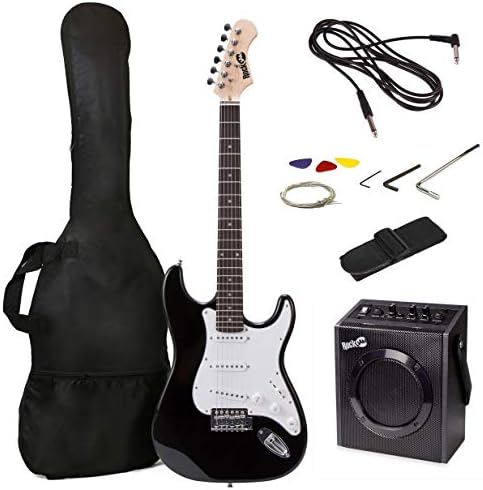 RockJam Full Size Electric Guitar Kit with 10-Watt Guitar Amp, Lessons, Strap, Gig Bag, Picks, Whammy, Lead and Spare Strings - Black