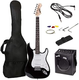 RockJam Full Size Electric Guitar Kit with 10-Watt Guitar Amp, Lessons, Strap, Gig Bag, Picks, Whammy, Lead and Spare Strings - Black