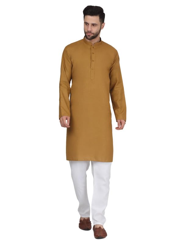 Image of KRAFT INDIA Men's Cotton Solid Kurta With Drawstring Pyjama Set