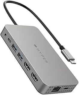 HyperDrive M1 M2 MacBook Pro USB C Hub -10-in-1 USB Hub Dual 4K HDMI, Ethernet, USB-A, USB C Adapter, 100W PD, MicroSD/SD, Audio Jack - M2 M1 MacBook Pro / Air, Windows PC, Chromebook
