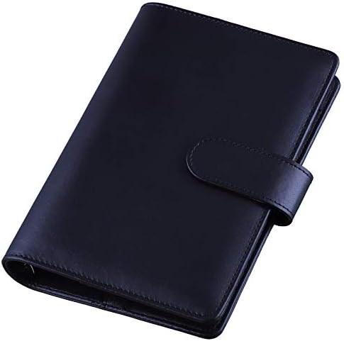 VANVENE A6 PU Leather Notebook 6 Round Ring Binder Cover, for A6 Filler Paper(Inner Paper Not Included) with Magnetic Buckle Closure budgets Binder (Black)