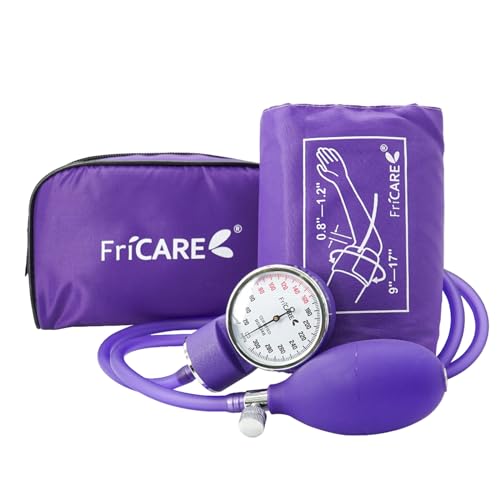 Image of FriCARE Purple Manual Blood Pressure Cuff for Nurses /Nursing Students | Aneroid Sphygmomanometer for Home BP Monitoring & Medical School Training Use, Universal Adult Size with Carrying Bag