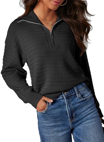 Image of Dokotoo Womens Quarter Zip Pullover Turtleneck Sweater Long Sleeve Fall Outfits Ribbed Knit Winter Sweaters