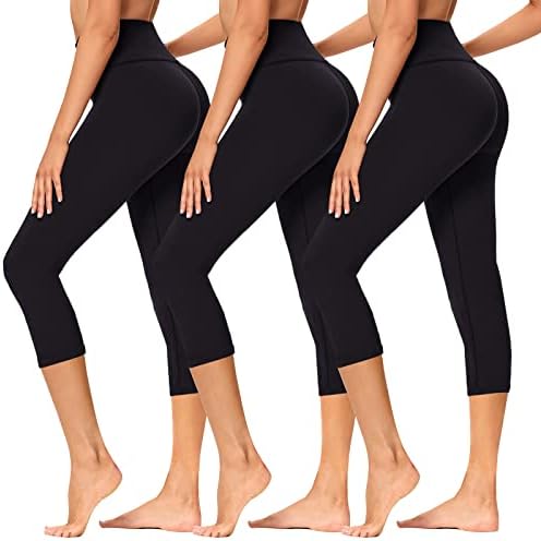 TNNZEET 3er Pack Capri Leggings Damen 3/4 High Waist Sommer für Sport | Bequeme 7/8 Caprihose Elastisch Dreiviertel Leggins Sporthose Hose Yogahose für Gym Yoga