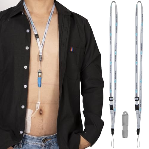 Smaller Peritoneal Dialysis Catheter Transfer Set Holder. PD Secure Shower Accessories. 2 Adjustable Neck Lanyards with, Breakaway Feature for Safety. (Gray)