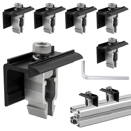 MISIQIMA 6 Stück Endklemme Solarmodul Halterung, Schwarze Solarmodul Klemmen mit Sechskantschlüssel, Befestigung Solarmodul für Solarmodulhalterungen von 30 mm - 40 mm