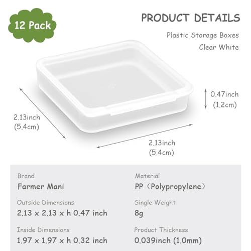 Image of Square Clear Craft Supply Case (2.13 x 2.13 x 0.47 Inches), 12 Pack Plastic Storage Containers with Lids, Square Bead Organizers for Beads, Earplugs, Pins, Small Items etc