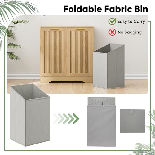 Smuxee Double Tilt-Out Laundry Hamper Cabinet with Dual Baskets, Discreet Laundry Storage Unit with Small Fluted Doors for Bathroom and Kitchen - Image 5