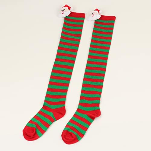DUHGBNE 1 paar lange kerstkousen voor dames, over kniekousen, Kerstmis, cosplay, party, kostuum, kniehoge lange gestreepte kousen, sportsokken voor heren, maat 43-46, legergroen, Eén Maat