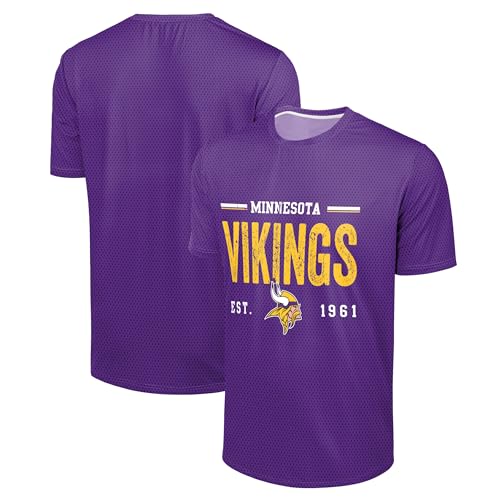 FOCO NFL Men's Officially Licensed Football Team Logo Wordmark Distressed Performance Team Color Crewneck T-Shirt - Minnesota Vikings - Purple - (Large)