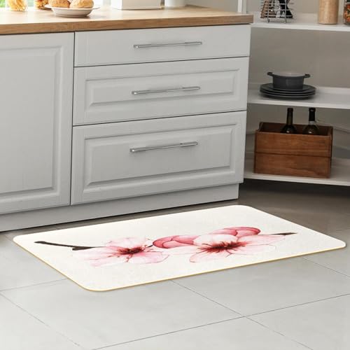 Pack de 2 alfombrillas de cocina con diseño de flores de cerezo, lavables y antideslizantes 7