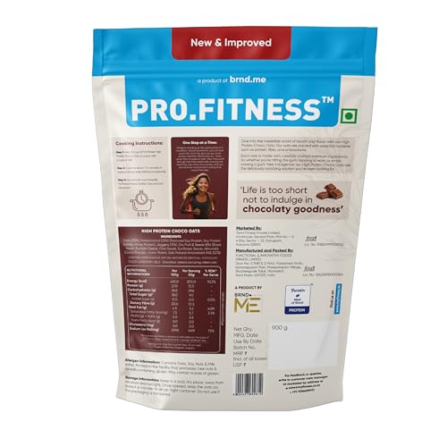 Image of PRO.FITNESS 27g High Protein Oats 900g (By MyFitness) | Dark Chocolate Oats with Almonds, Pumpkin Seeds and Raisins| Chocolate Rolled Oats with Jaggery - No Refined Sugar | Breakfast Cereals