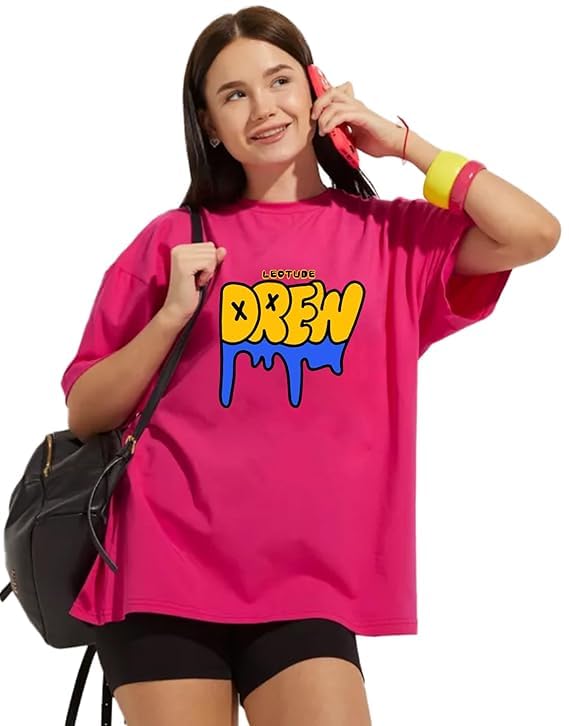 Image of LEOTUDE Half Sleeve Cottonblend Oversized Tshirt for Women, Round Neck