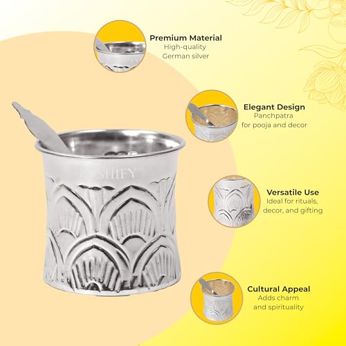 Image of German Silver Panchpatra Set for Pooja | Traditional Achmani Kalash & Spoon Set for Hindu Rituals | Sacred Puja Accessory for Mandir, Temple, Home Decor, Diwali, Wedding & Housewarming Gifting