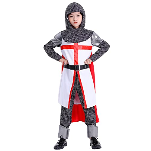Faltern Knight Costume Boy Kids Medieval Knight Costume Renaissance Knight Crusader Templar Tunic Knight Cosplay Outfit Cloak #TOP2