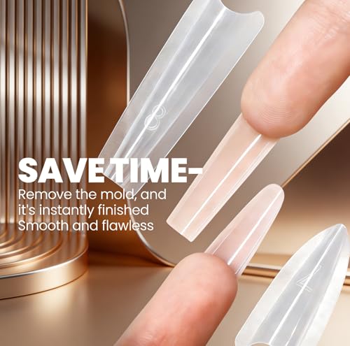 180Pcs Sandwich Nail Dual Form - 15 Sizes Almond Round Nail Molds with Guide Lines, Builder Gel Extensions (180, Transparent) — view 5
