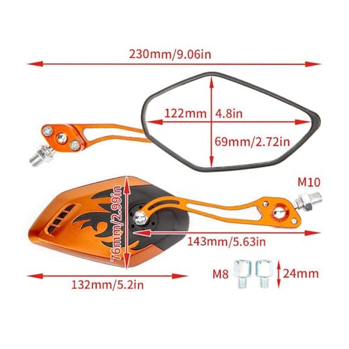 Espejo retrovisor universal moto accesorios manillar rosca 8mm 10mm 3