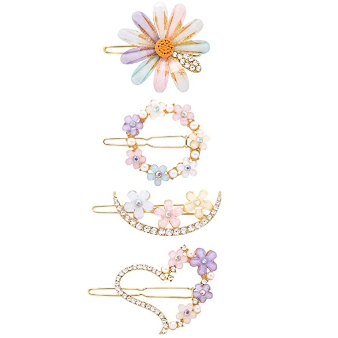 El Regalo 4 PCs Crystal Hair Clip Set for Kids/Girls/Women - Heart, Flowers & Moon Fancy Bridal Hair Accessories for Girls (B0BKYDDVQ6) Amazon Price History, Amazon Price Tracker