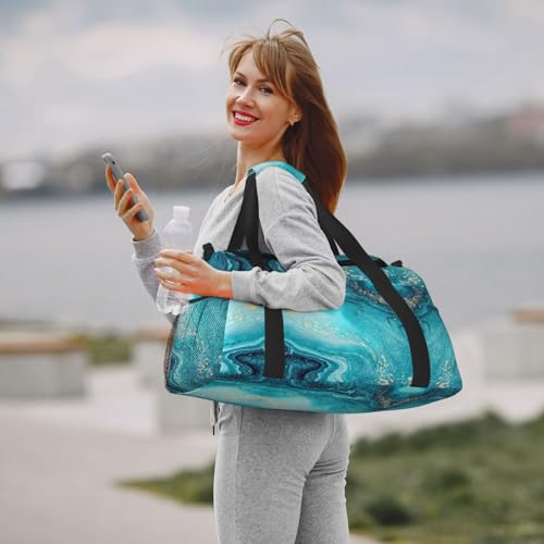 Bolsa de viaje de mármol azul y dorado para tus días de playa, piscina y gimnasio 7