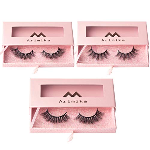Arimika 3 Styles 18mm Full Volume Fluffy 3D Mink False Eyelashes, Reusable Lightweight, Wispy, Natural Look Multipacks Strip Lashes