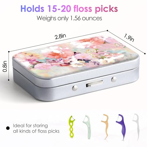 Image of Dental Floss Portable Case, Easy to Store Floss Picks of Various Sizes, Portable Dental Floss Dispenser is Perfect for Travelling, Hotels, Dinners, Appointments.Pink Flower