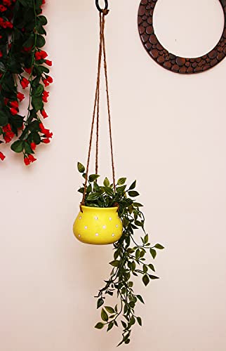 Image of Leafy Tales Hanging Matki Shape Ceramic Pot Set of 2, Pot Only, Multicolor