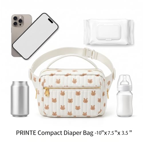 Image of printe Small Diaper Bag 10 inchx7.5 inchx3.5 inch for Travel, Crossbody Fanny Pack with Wipes Pocket & Portable Changing Pad, Stroller Waist Bag, Lightweight Tote for Day Trips (White Print, Large)